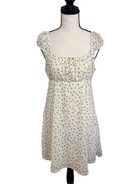 Wild Skye Floral Puff Sleeve Mini Dress Cream Purple Cottagecore Size Large